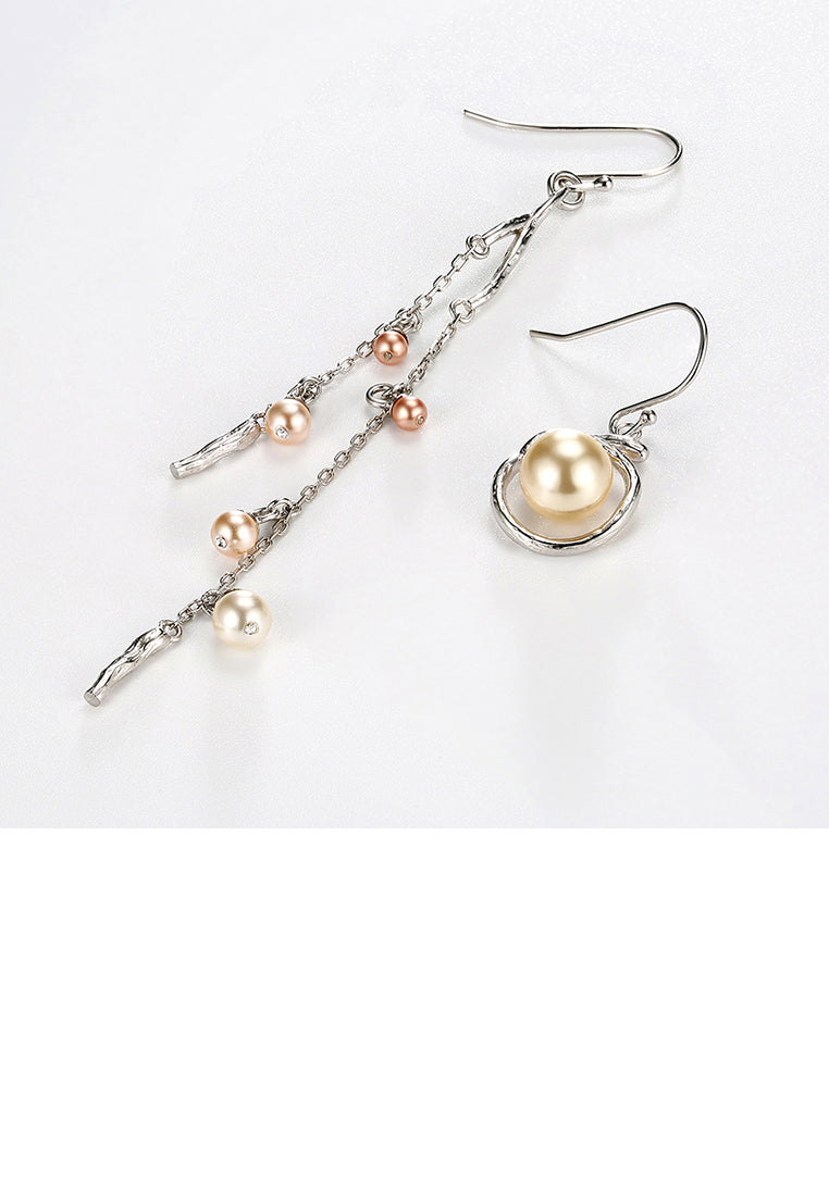 925 Sterling Silver Pearls Asymmetric Earrings