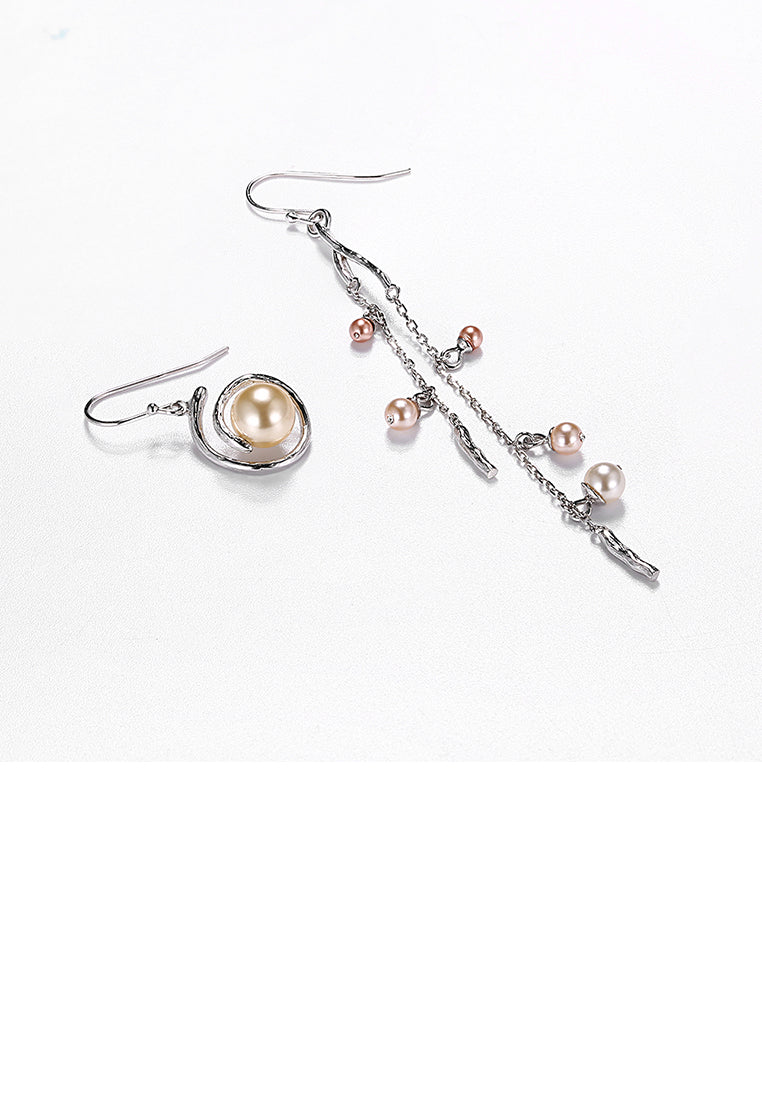 925 Sterling Silver Pearls Asymmetric Earrings