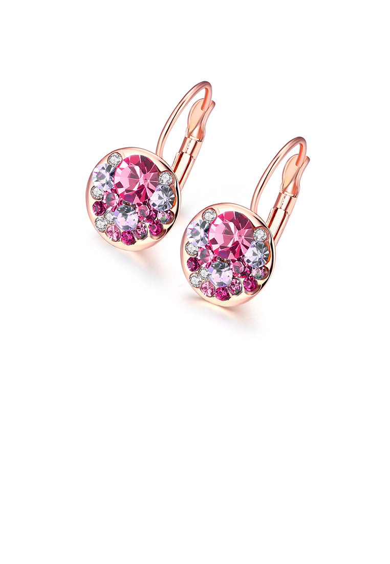 Fashion Elegant Plated Rose Gold Round Earrings with Rose Red Austrian Element Crystal - Vibrant Color