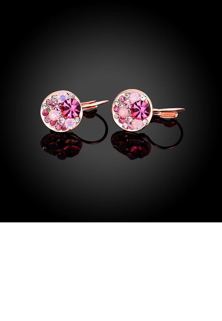 Fashion Elegant Plated Rose Gold Round Earrings with Rose Red Austrian Element Crystal - Vibrant Color