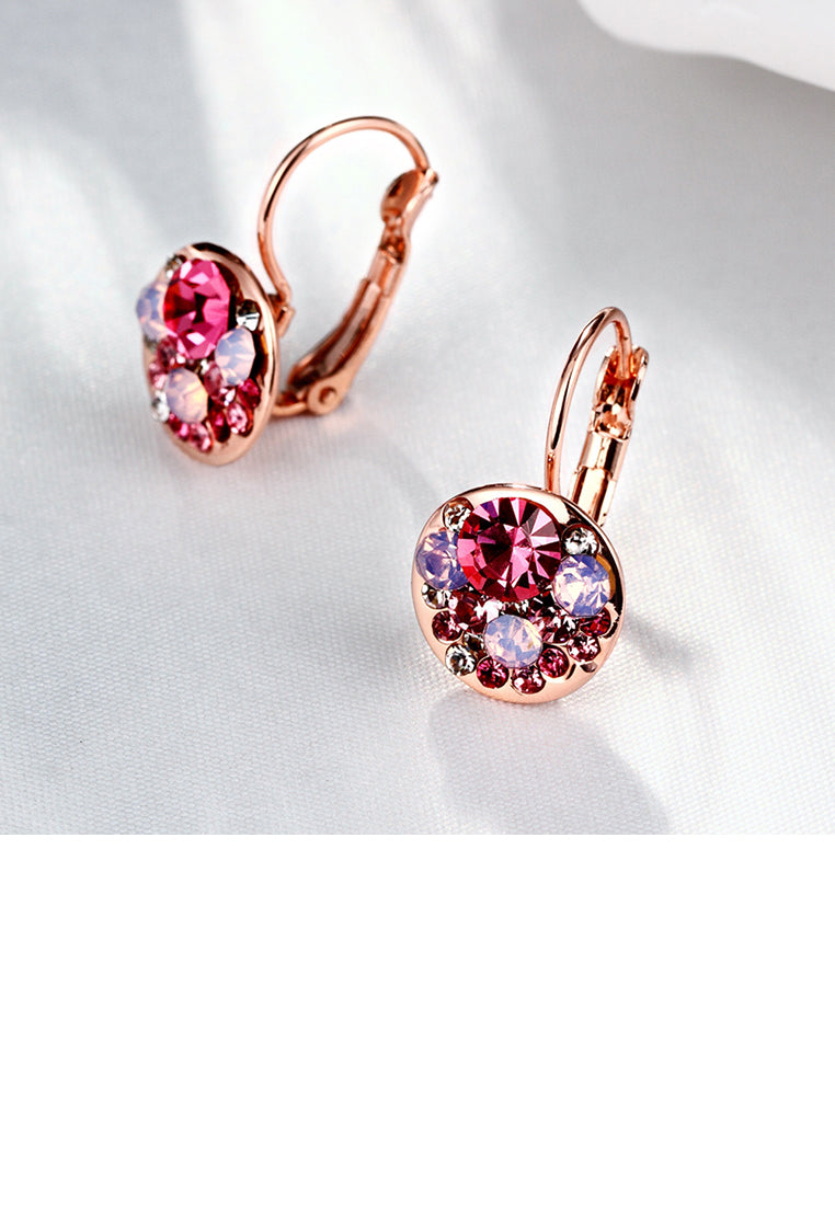 Fashion Elegant Plated Rose Gold Round Earrings with Rose Red Austrian Element Crystal - Vibrant Color