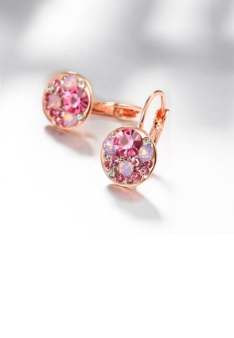 Fashion Elegant Plated Rose Gold Round Earrings with Rose Red Austrian Element Crystal - Vibrant Color