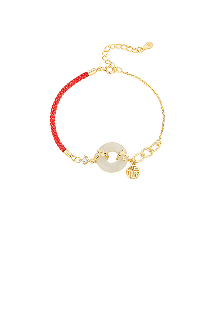 925 Sterling Silver Plated Gold Fashion Vintage Dragon Peace Buckle Stitching Bracelet with Cubic Zirconia - Luxurious Look