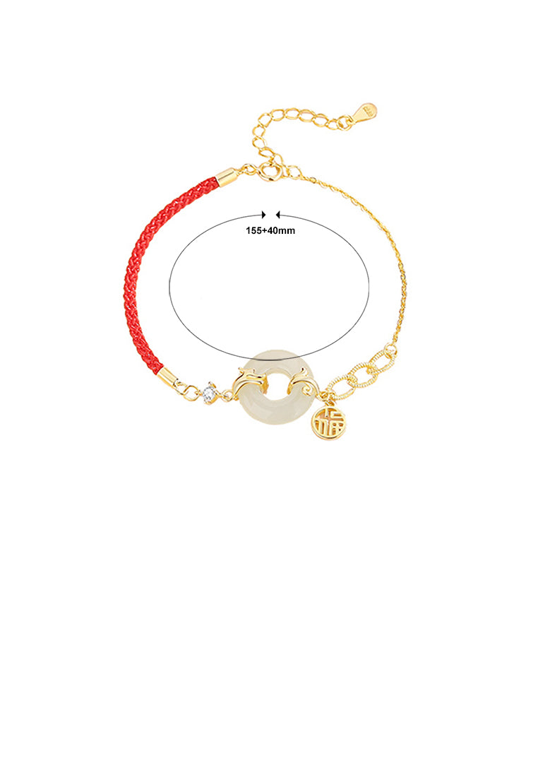 925 Sterling Silver Plated Gold Fashion Vintage Dragon Peace Buckle Stitching Bracelet with Cubic Zirconia - Luxurious Look