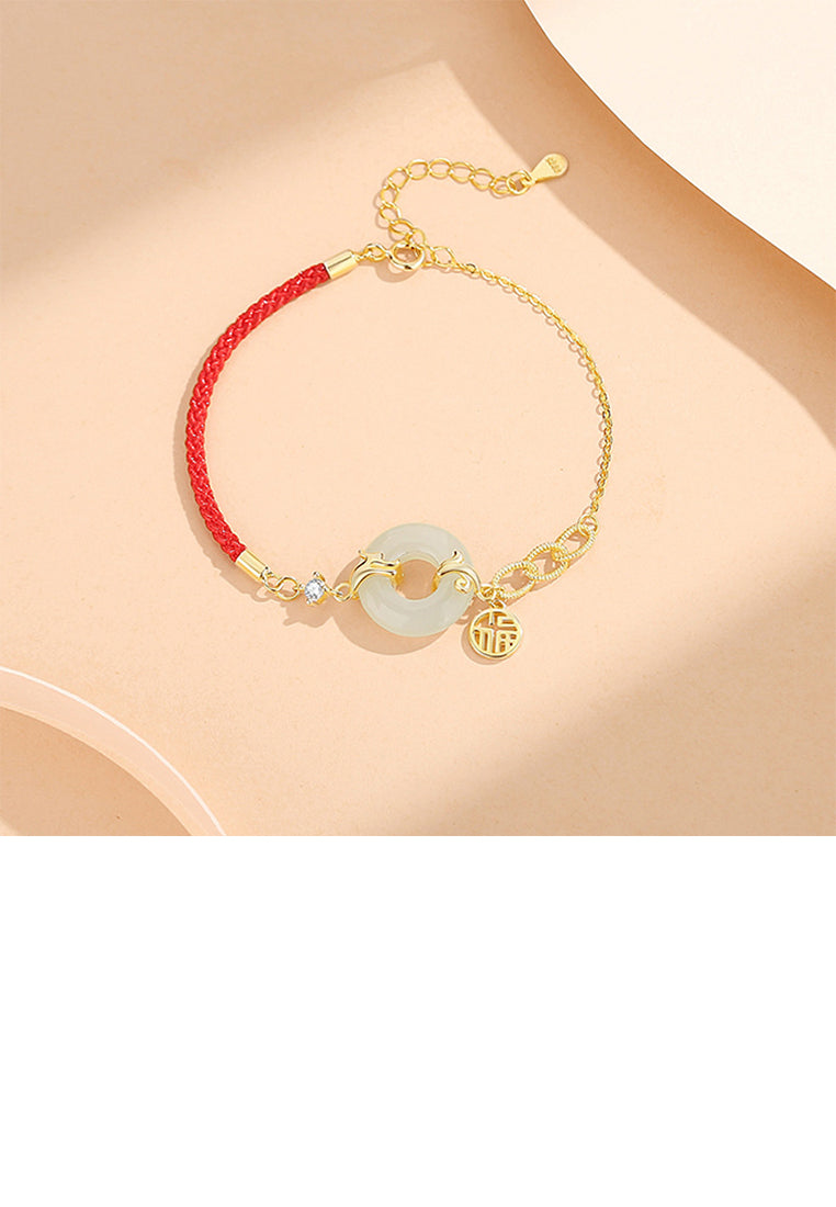 925 Sterling Silver Plated Gold Fashion Vintage Dragon Peace Buckle Stitching Bracelet with Cubic Zirconia - Luxurious Look