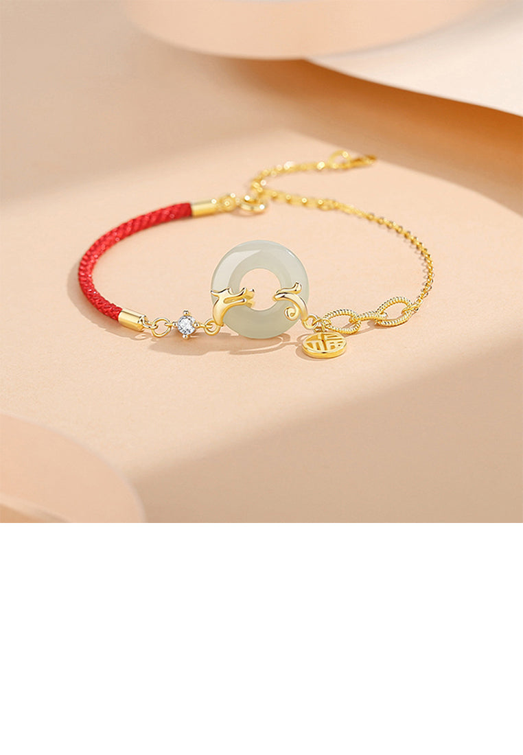 925 Sterling Silver Plated Gold Fashion Vintage Dragon Peace Buckle Stitching Bracelet with Cubic Zirconia - Luxurious Look