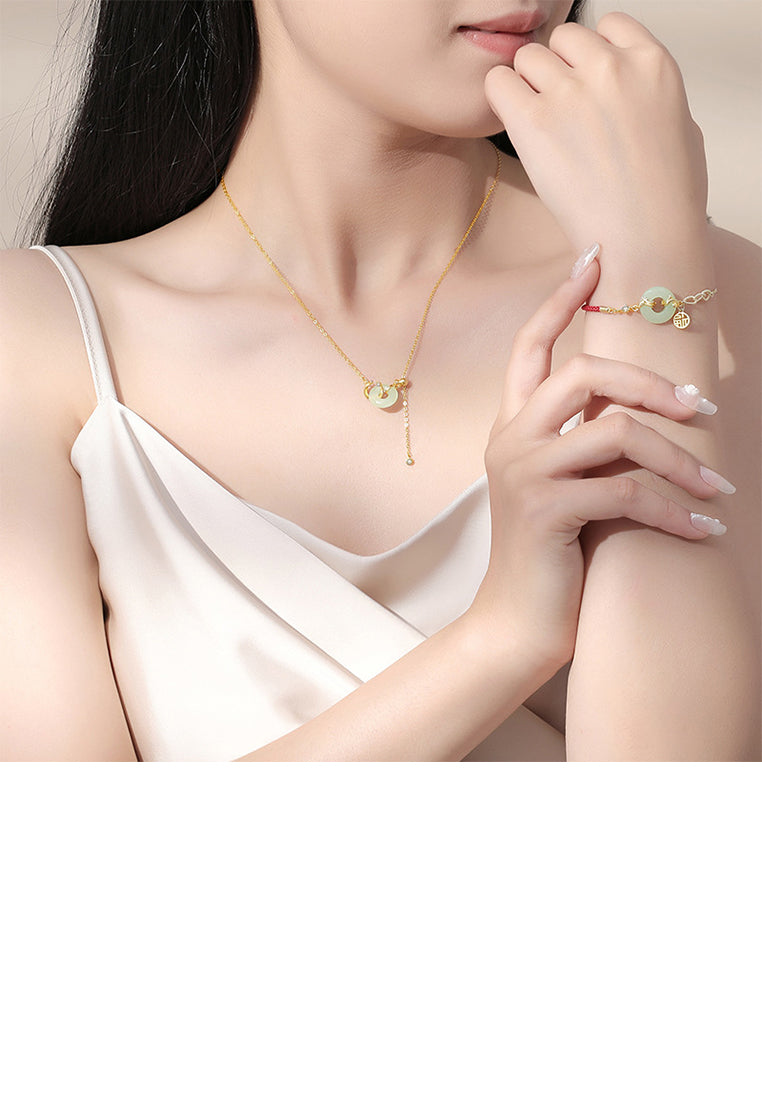 925 Sterling Silver Plated Gold Fashion Vintage Dragon Peace Buckle Stitching Bracelet with Cubic Zirconia - Luxurious Look