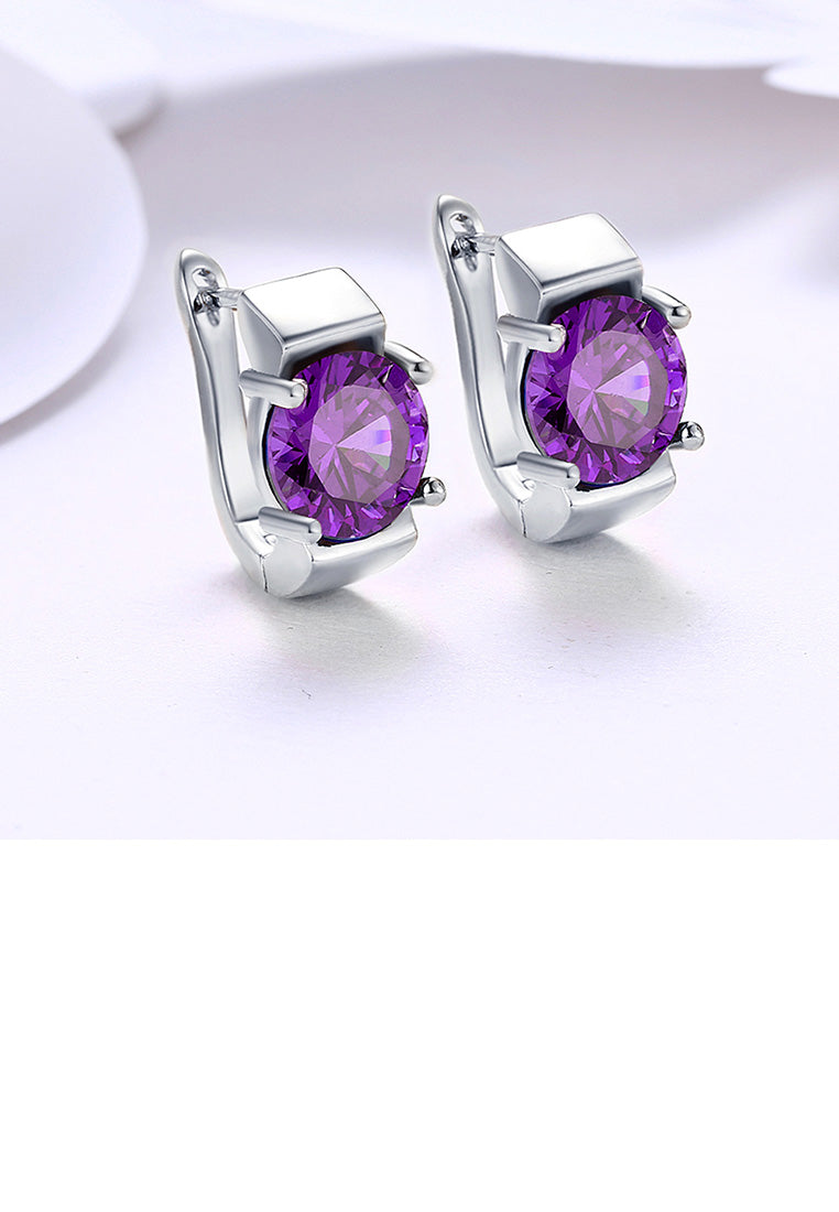 Fashion Elegant Geometric Purple Cubic Zircon Earrings