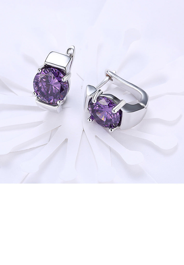 Fashion Elegant Geometric Purple Cubic Zircon Earrings