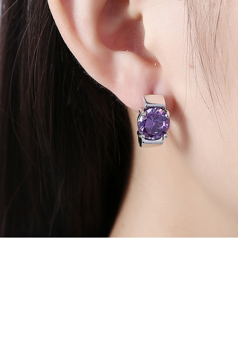 Fashion Elegant Geometric Purple Cubic Zircon Earrings