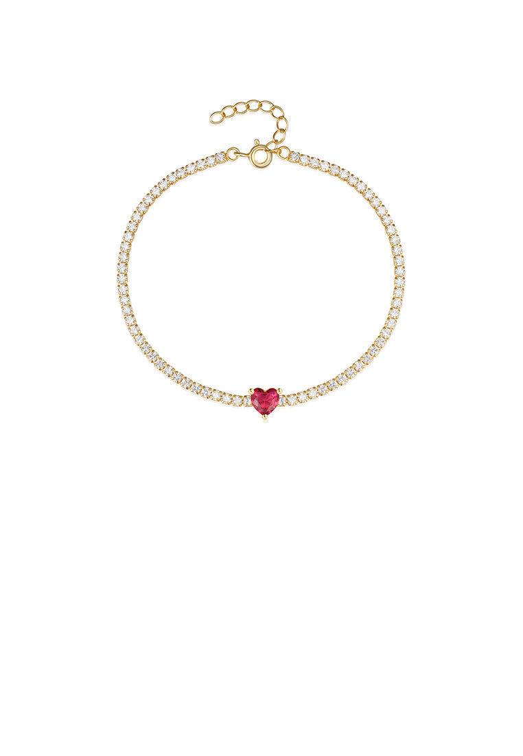 925 Sterling Silver Plated Gold Fashion Brilliant Heart Bracelet with Cubic Zirconia - Luxurious Look