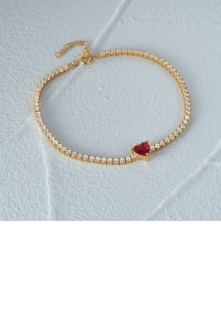 925 Sterling Silver Plated Gold Fashion Brilliant Heart Bracelet with Cubic Zirconia - Luxurious Look