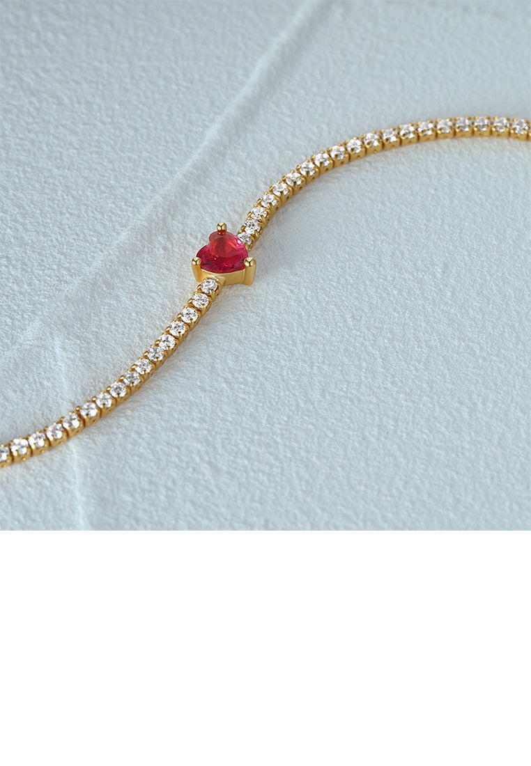 925 Sterling Silver Plated Gold Fashion Brilliant Heart Bracelet with Cubic Zirconia - Luxurious Look