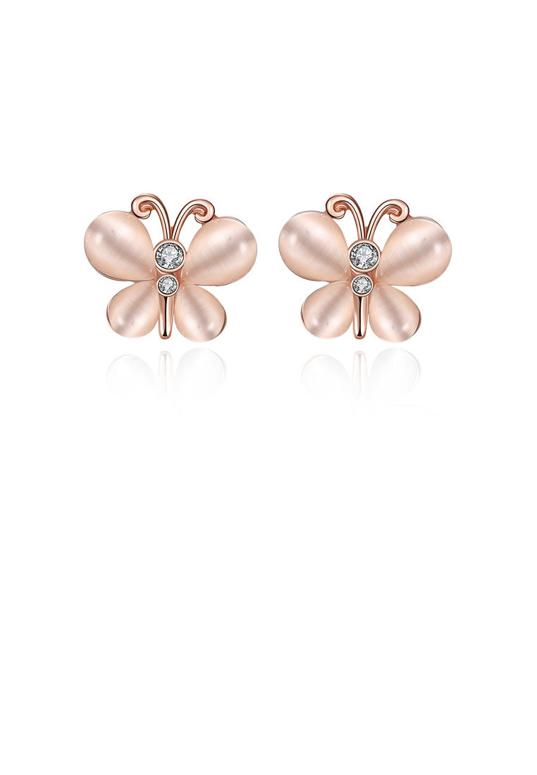 Elegant Plated Rose Gold Butterfly Opal Stud Earrings