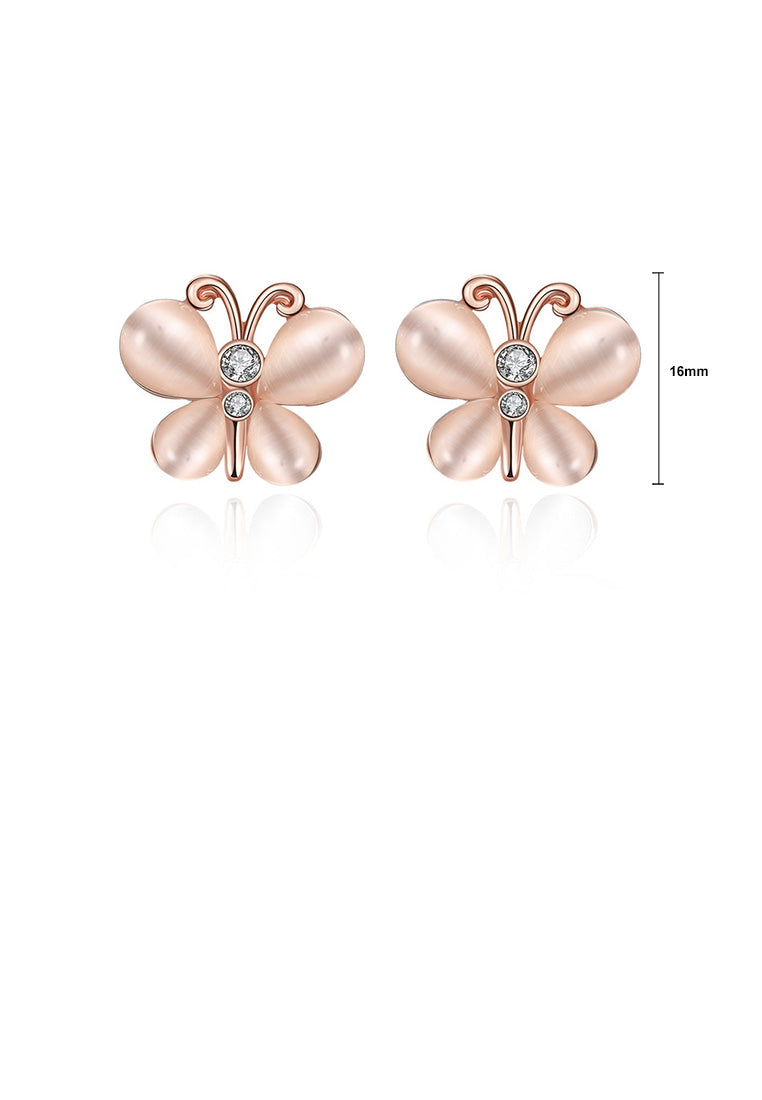 Elegant Plated Rose Gold Butterfly Opal Stud Earrings