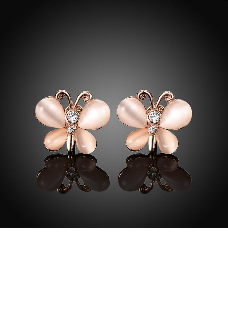 Elegant Plated Rose Gold Butterfly Opal Stud Earrings