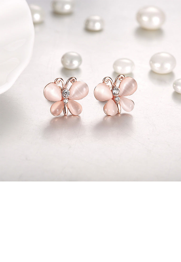Elegant Plated Rose Gold Butterfly Opal Stud Earrings