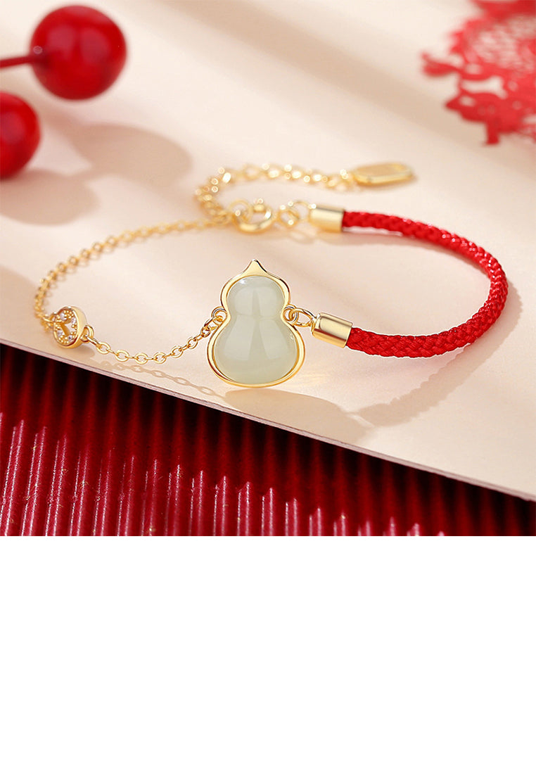 925 Sterling Silver Plated Gold Fashion Vintage Gourd Copper Coin Bracelet with Cubic Zirconia - Luxurious Look