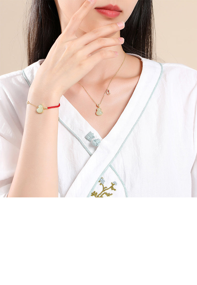 925 Sterling Silver Plated Gold Fashion Vintage Gourd Copper Coin Bracelet with Cubic Zirconia - Luxurious Look