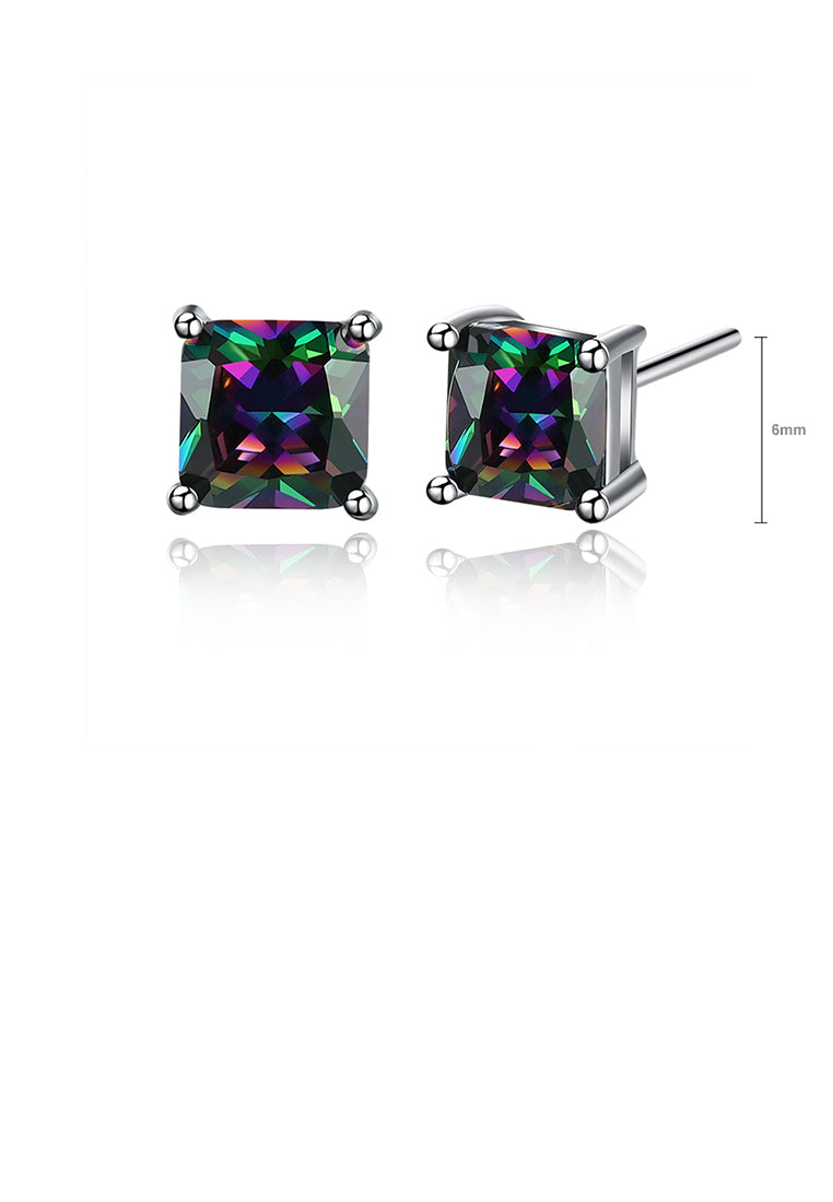 Simple Colored Cubic Zircon Square Stud Earrings