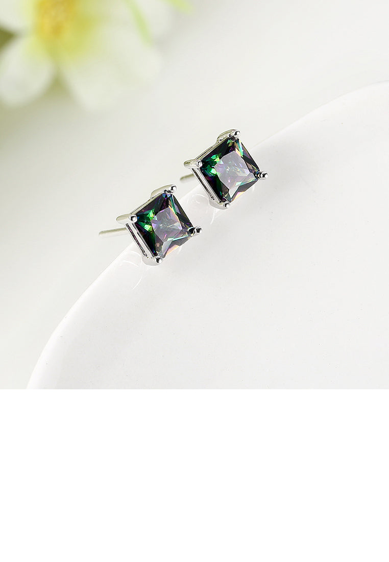 Simple Colored Cubic Zircon Square Stud Earrings