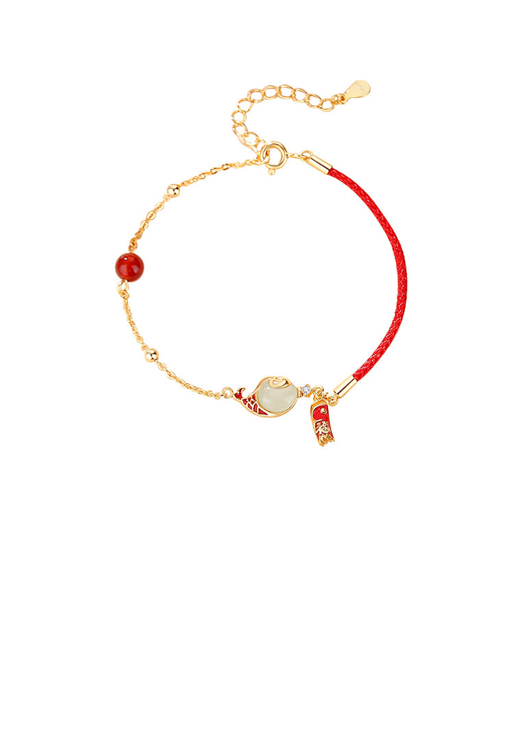 925 Sterling Silver Plated Gold Vintage Creative Enamel Koi Stitching Bracelet with Cubic Zirconia - Luxurious Look