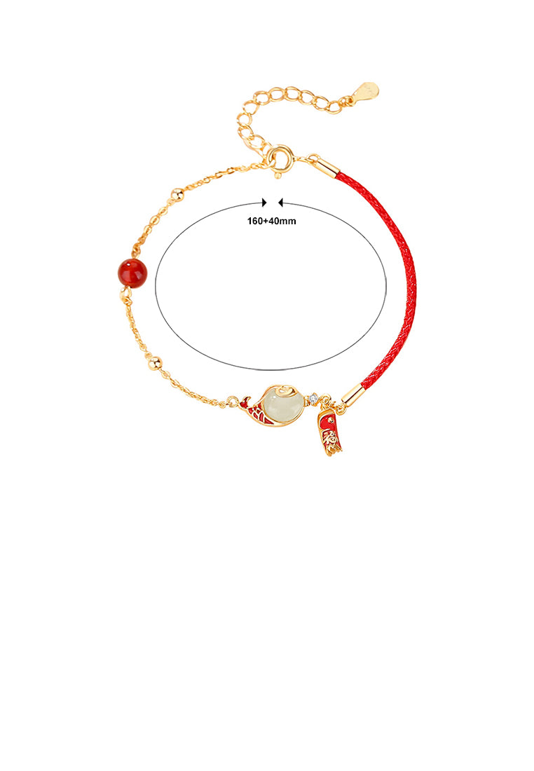925 Sterling Silver Plated Gold Vintage Creative Enamel Koi Stitching Bracelet with Cubic Zirconia - Luxurious Look