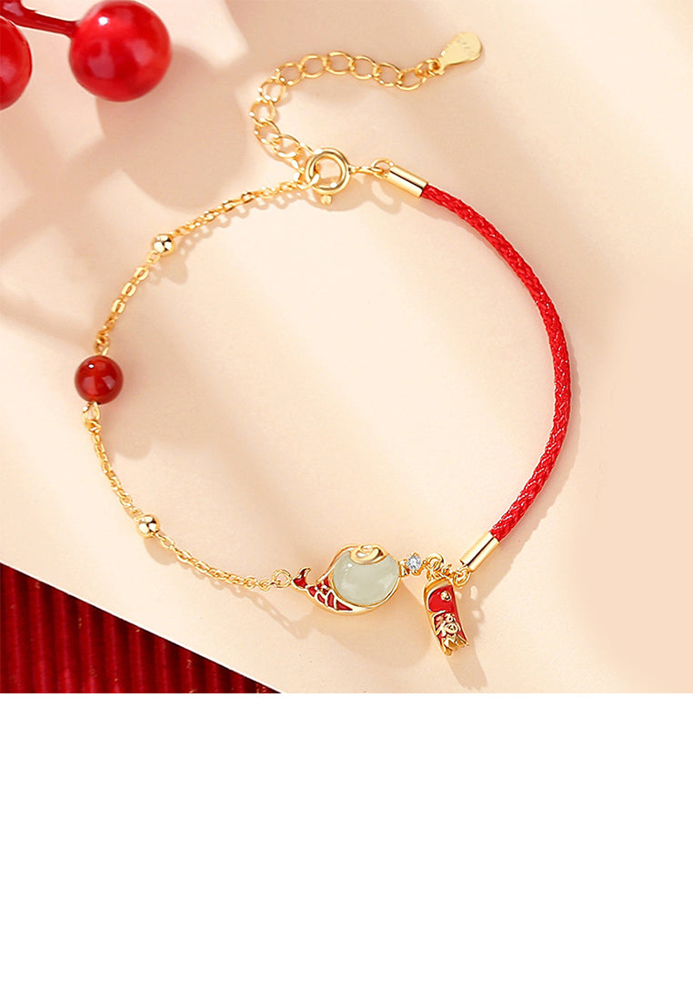 925 Sterling Silver Plated Gold Vintage Creative Enamel Koi Stitching Bracelet with Cubic Zirconia - Luxurious Look
