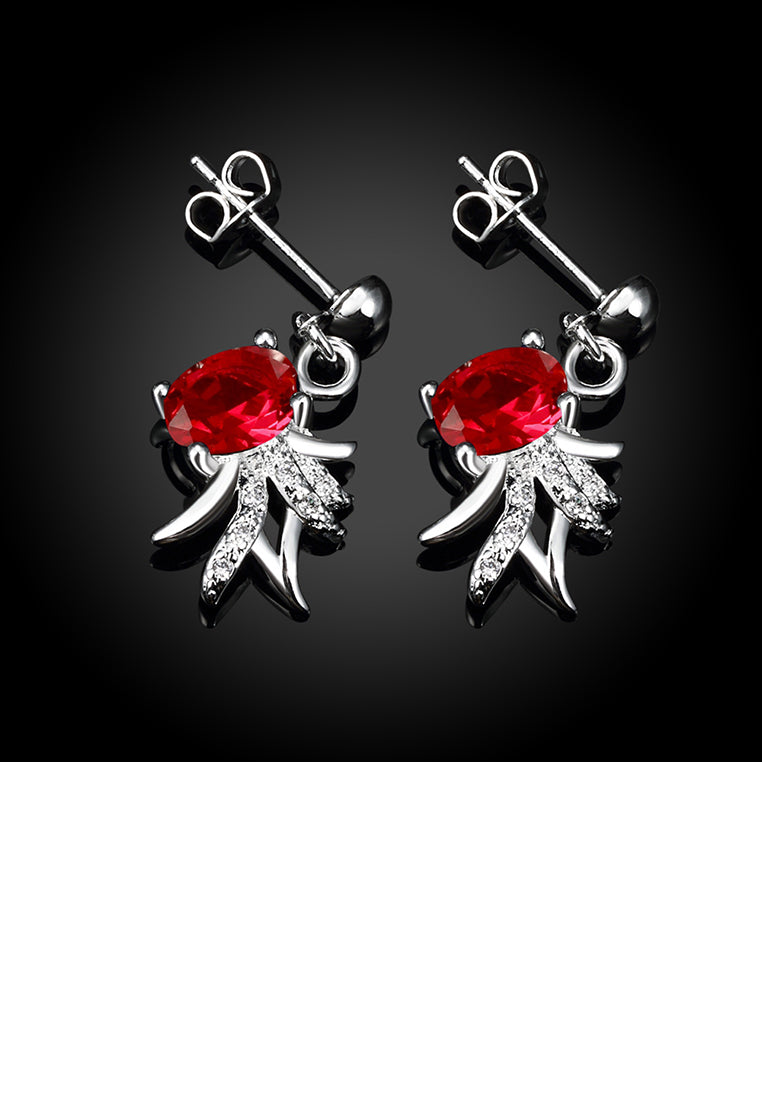 Elegant Fashion Golden Fish Red Cubic Zircon Earrings - Vibrant Color