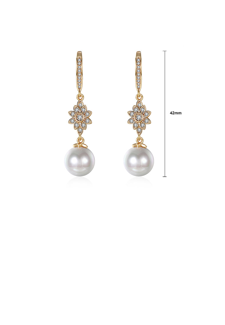 Elegant Golden Flower Earrings with Fashion Pearls and Austrian Element Crystals(undefine)