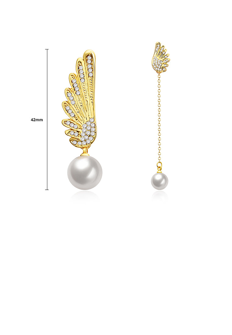Fashion and Elegant Plated Gold Wing Pearl Earrings with Cubic Zircon - Luxurious Look