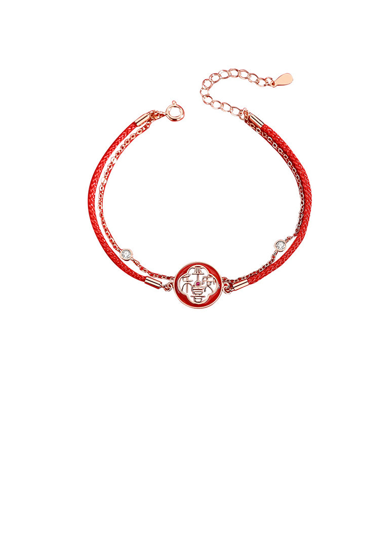 925 Sterling Silver Plated Rose Gold Fashion and Elegant Hollow Pattern Geometric Double Layer Bracelet with Cubic Zirconia - Luxurious Look