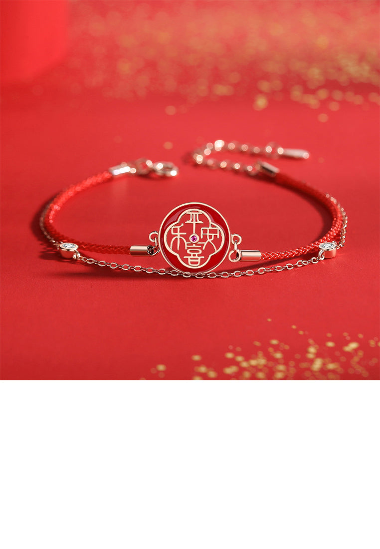 925 Sterling Silver Plated Rose Gold Fashion and Elegant Hollow Pattern Geometric Double Layer Bracelet with Cubic Zirconia - Luxurious Look