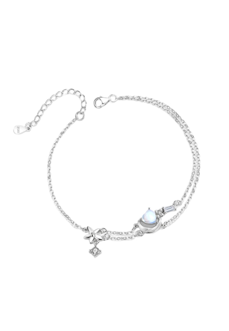 925 Sterling Silver Fashion Simple Flower Moon Shell Bracelet with Cubic Zirconia - Luxurious Look