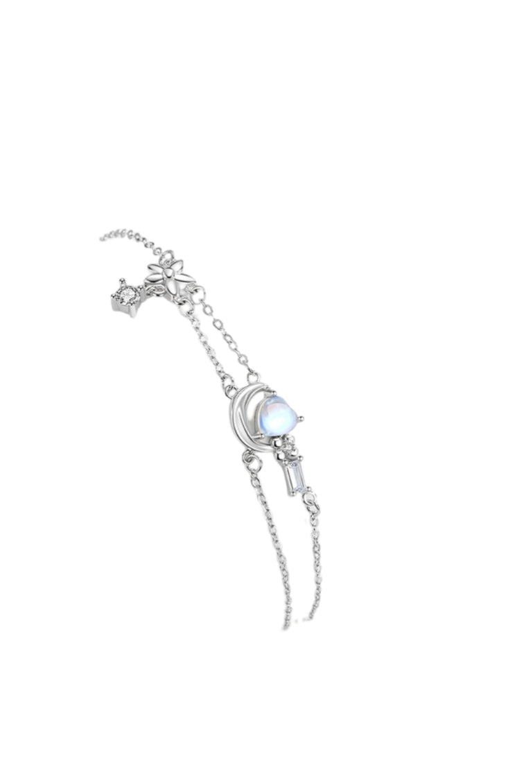 925 Sterling Silver Fashion Simple Flower Moon Shell Bracelet with Cubic Zirconia - Luxurious Look