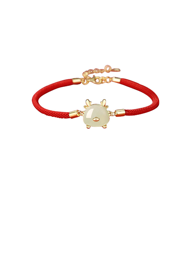 925 Sterling Silver Plated Gold Simple and Cute Dragon Imitation Hetian Jade Bracelet