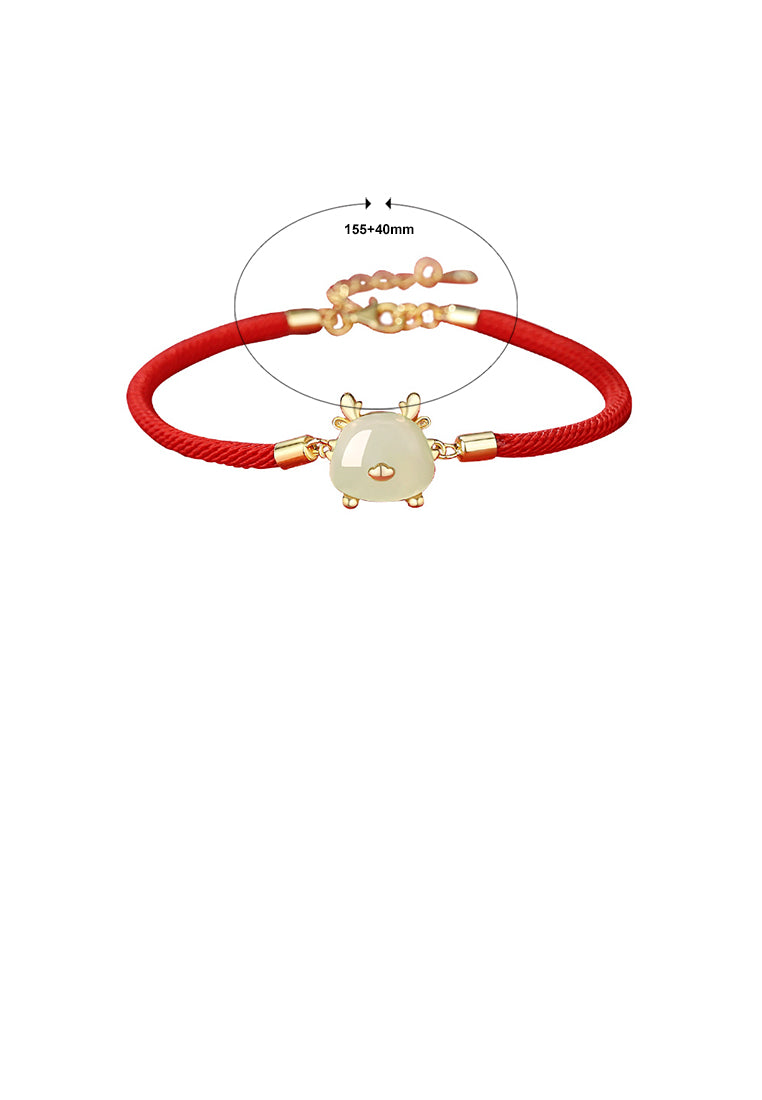 925 Sterling Silver Plated Gold Simple and Cute Dragon Imitation Hetian Jade Bracelet