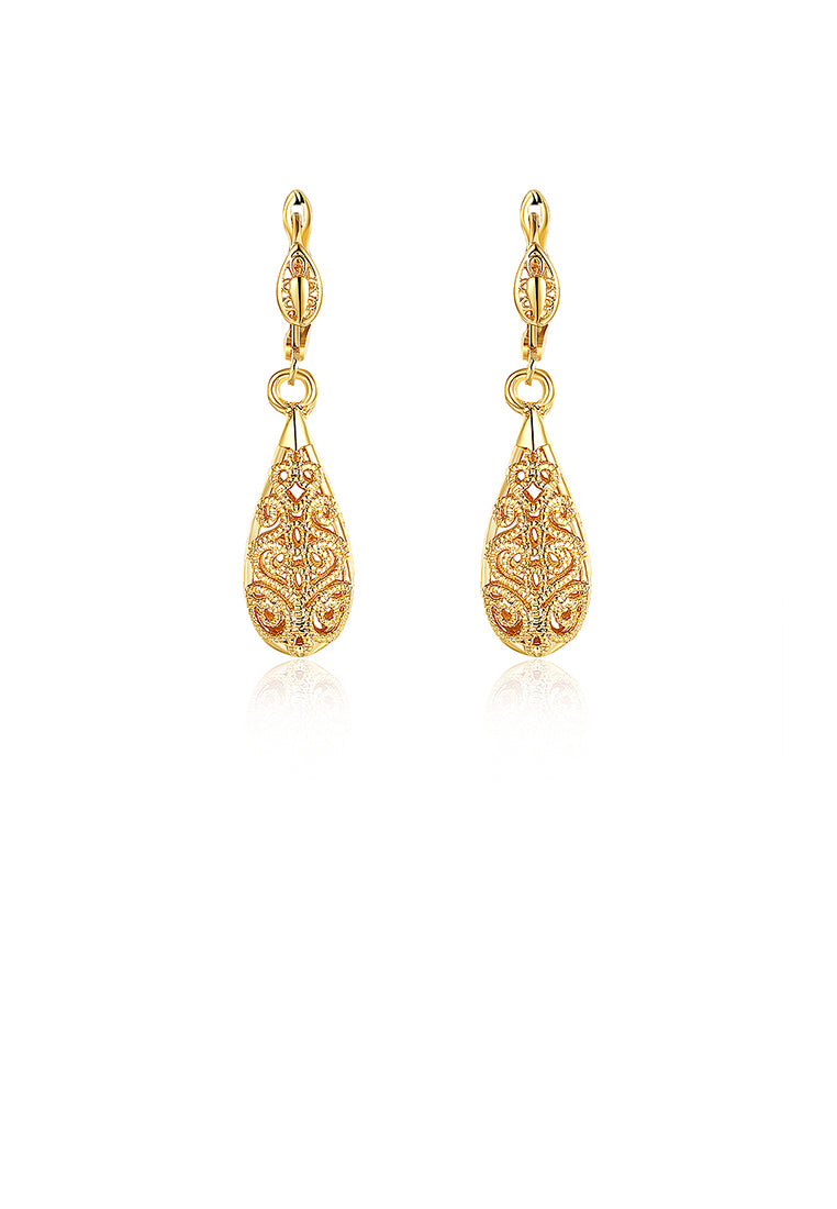 Elegant Plated Gold Water Drop Pattern Earrings
