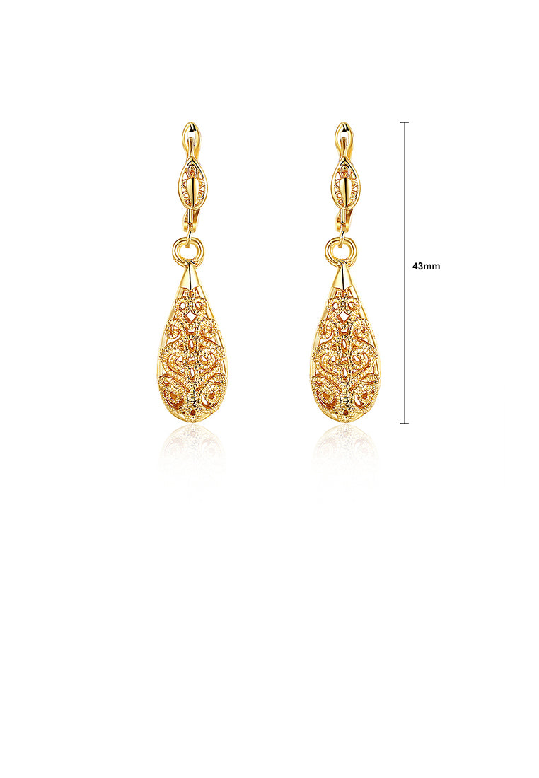 Elegant Plated Gold Water Drop Pattern Earrings