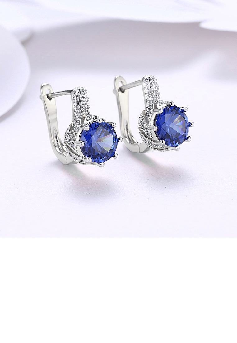 Bright and Elegant Geometric Round Blue Austrian Element Crystal Earrings