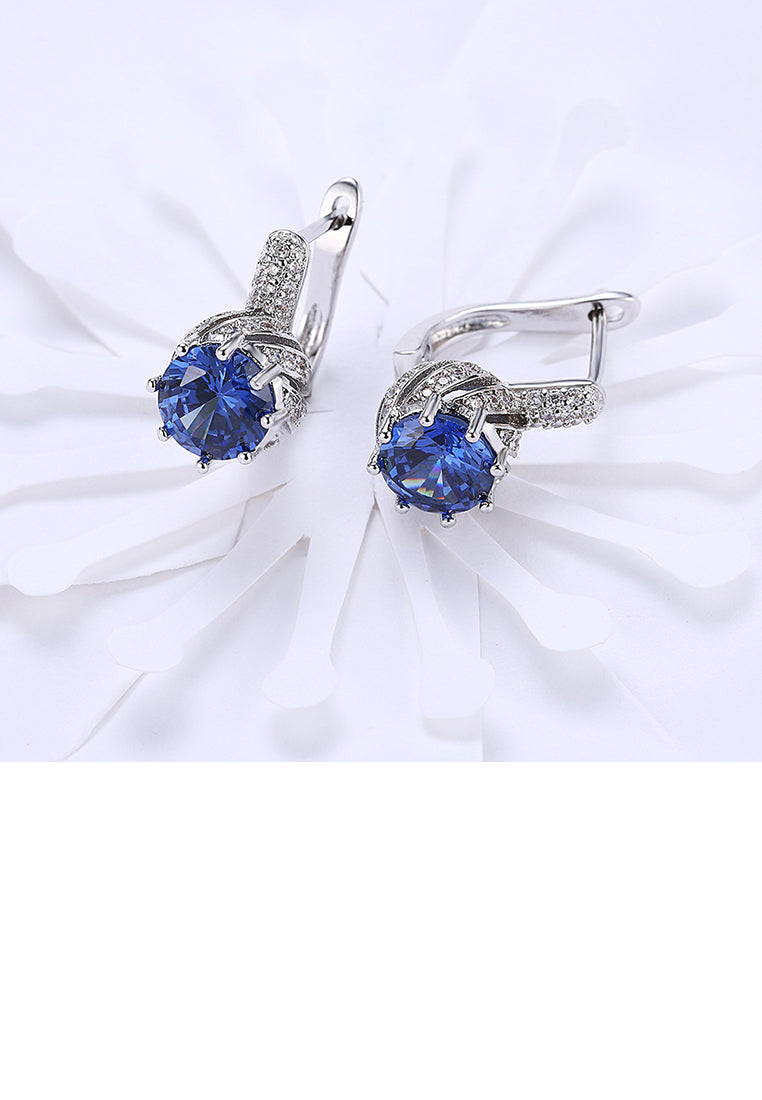 Bright and Elegant Geometric Round Blue Austrian Element Crystal Earrings
