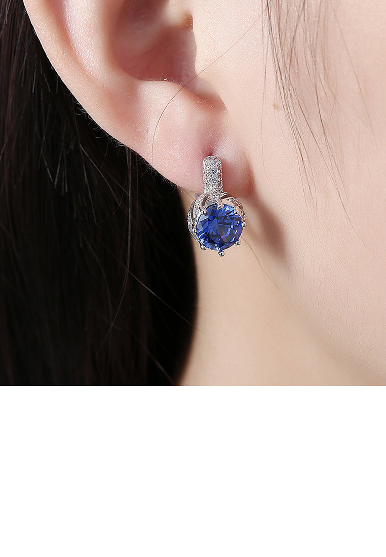 Bright and Elegant Geometric Round Blue Austrian Element Crystal Earrings
