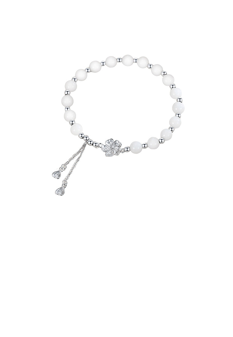 925 Sterling Silver Fashion Elegant Flower Bead Tassel Bracelet