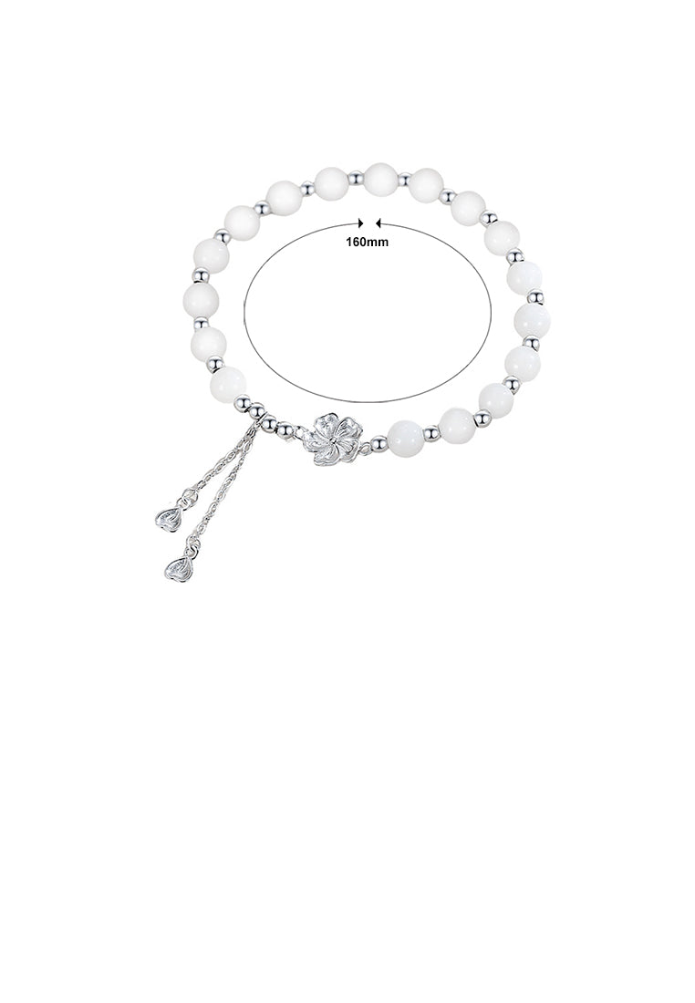 925 Sterling Silver Fashion Elegant Flower Bead Tassel Bracelet
