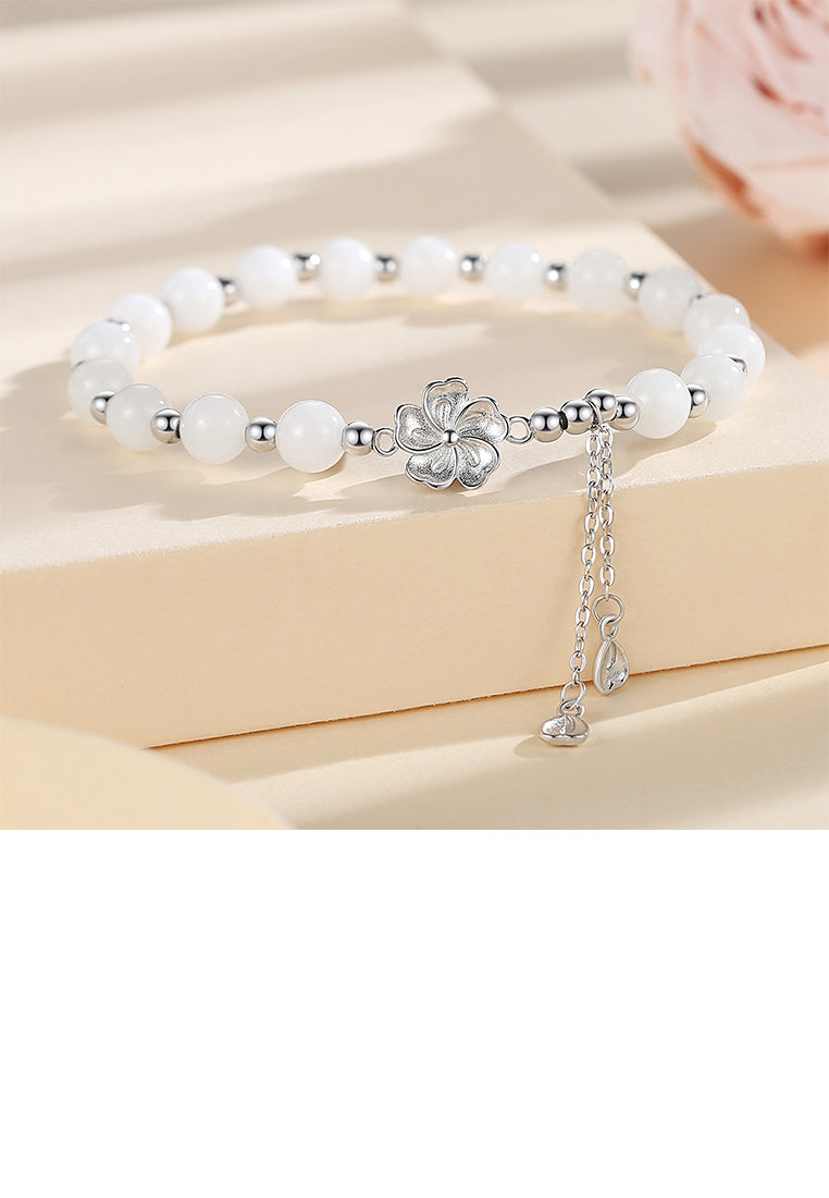 925 Sterling Silver Fashion Elegant Flower Bead Tassel Bracelet