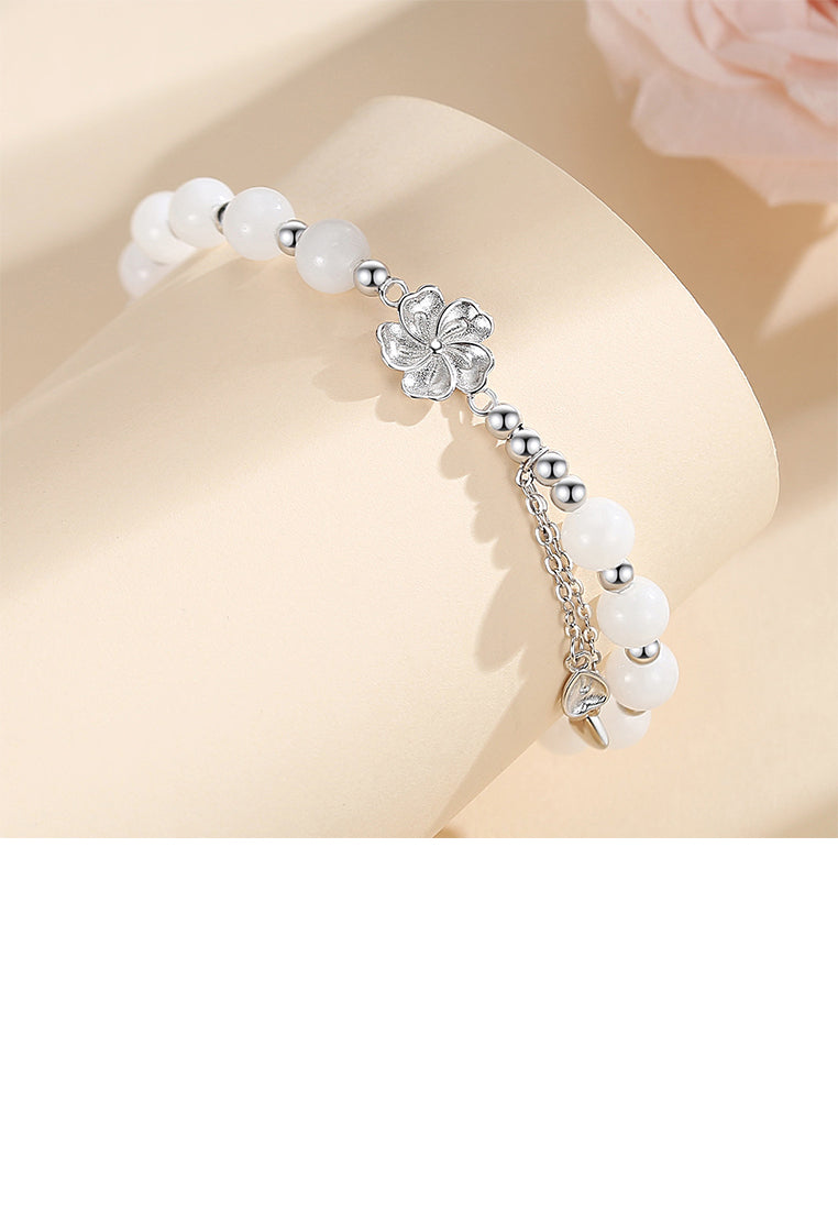 925 Sterling Silver Fashion Elegant Flower Bead Tassel Bracelet