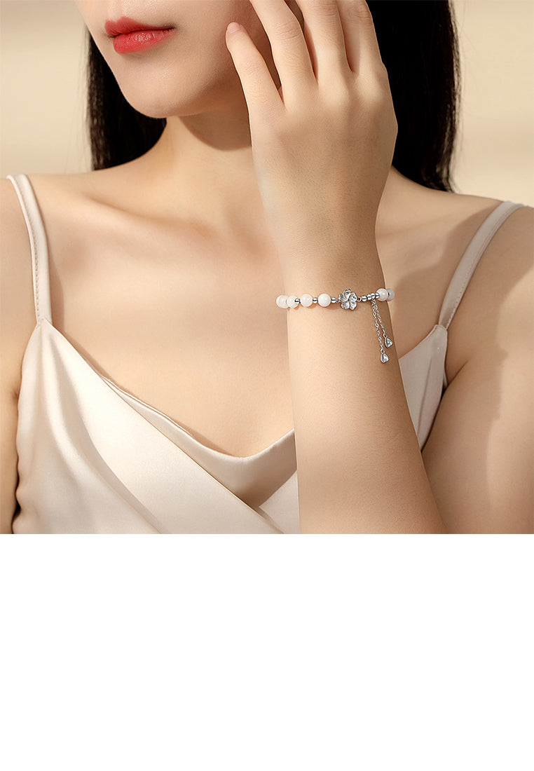 925 Sterling Silver Fashion Elegant Flower Bead Tassel Bracelet
