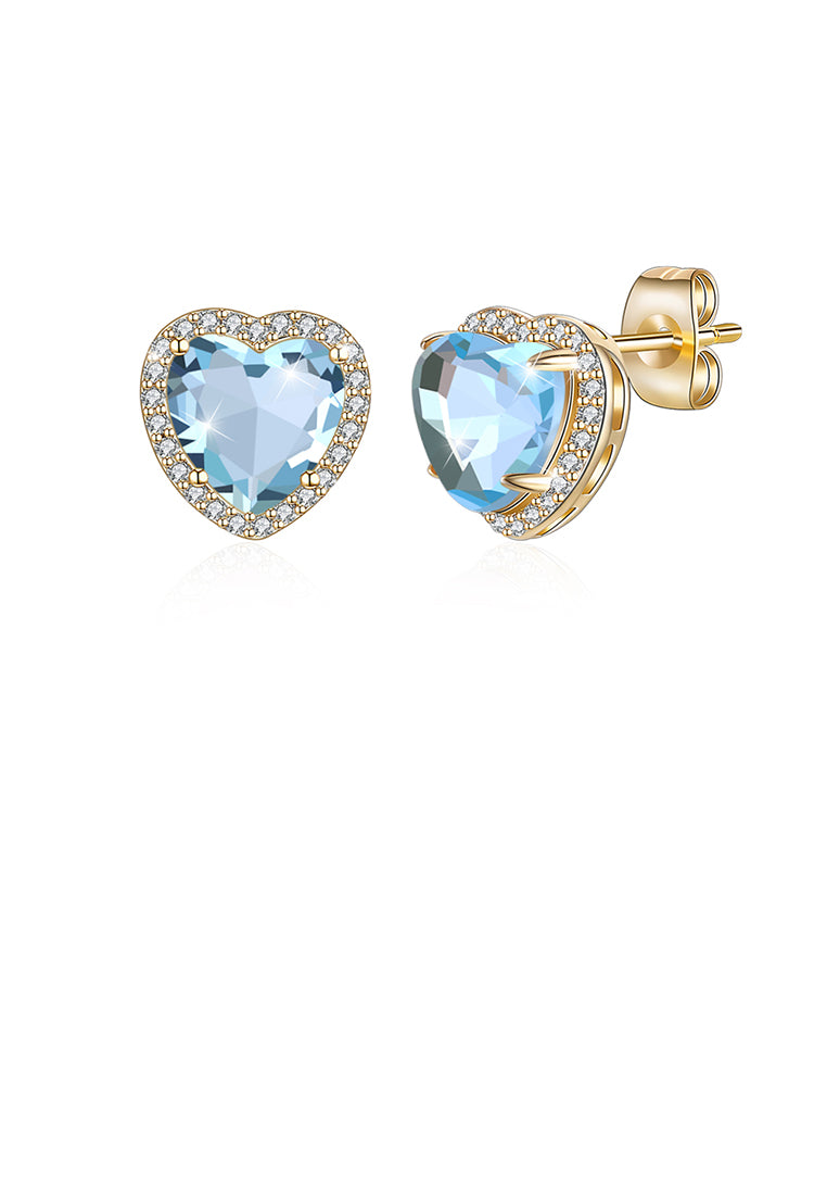 Simple Plated Champagne Gold Blue Austrian Element Crystal Heart Stud Earrings