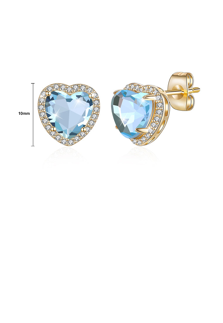Simple Plated Champagne Gold Blue Austrian Element Crystal Heart Stud Earrings
