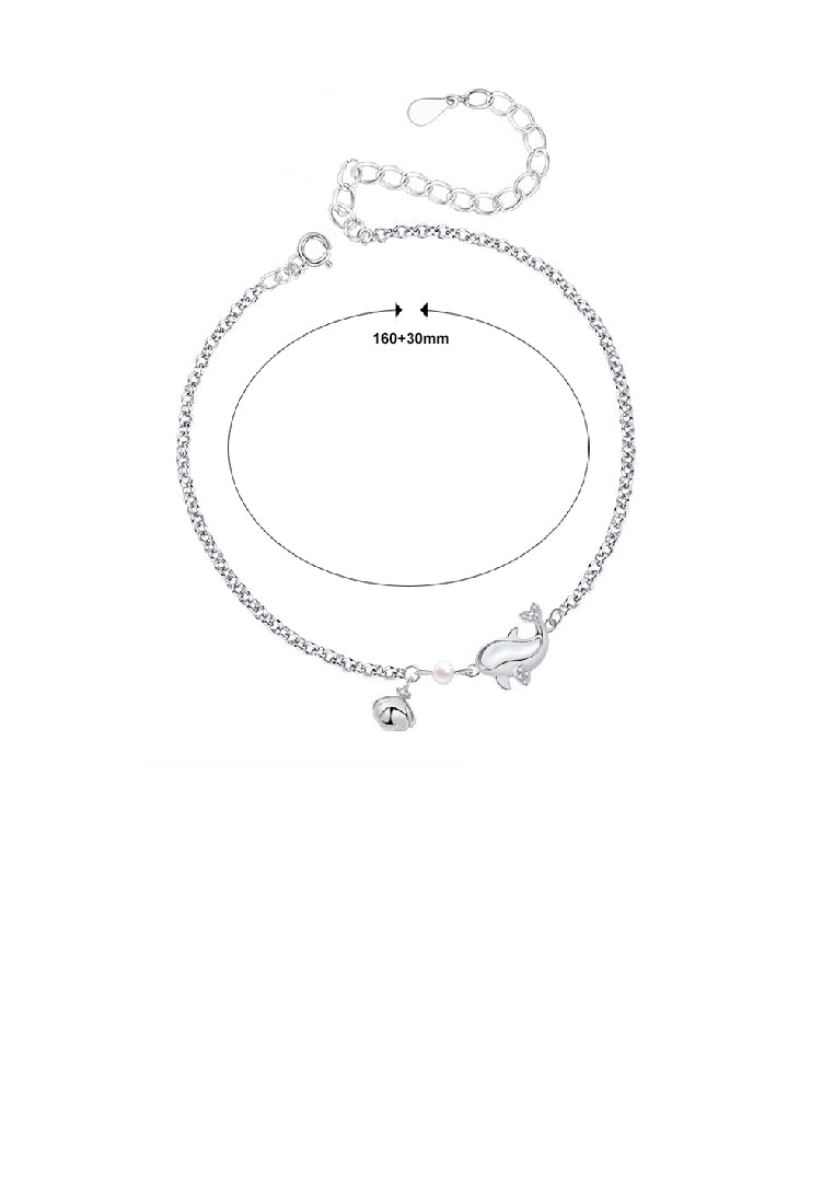 925 Sterling Silver Simple and Cute Whale Imitation Pearl Shell Bracelet - Luxurious Look